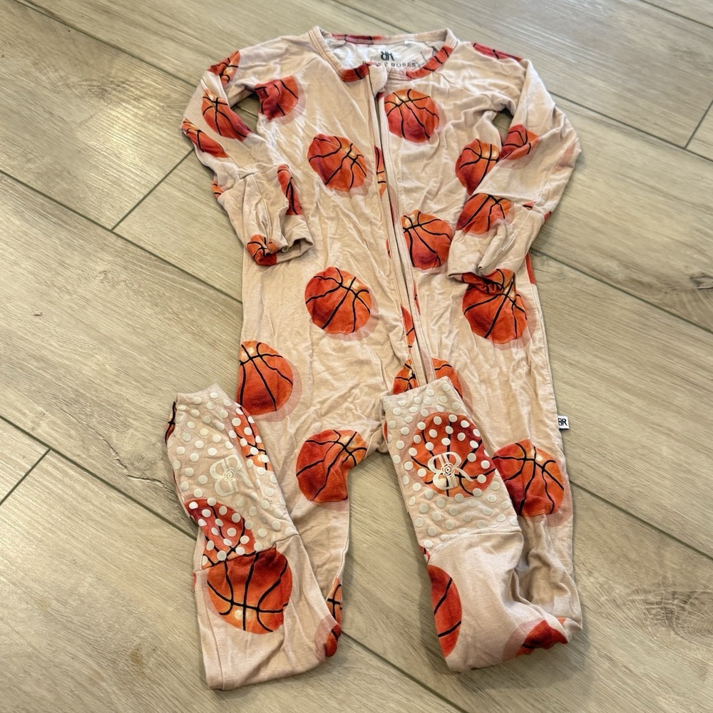 Bums & Roses Basketball Bamboo Sleeper Pajamas 3T Tan Orange Zip Front